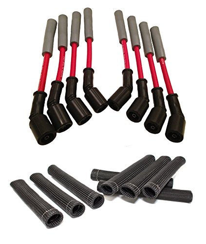 Hinson Motorsports red 8.5mm spark plug wires for LS and Gen V LT — straight boot with black heat boots