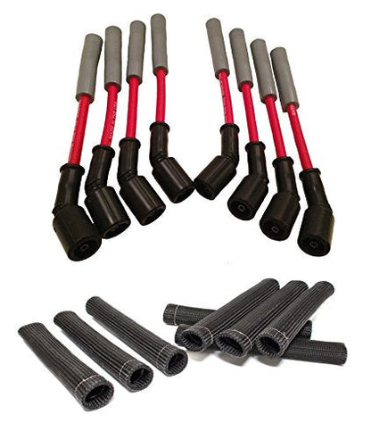 Hinson Motorsports red 8.5mm spark plug wires for LS and Gen V LT — straight boot with black heat boots