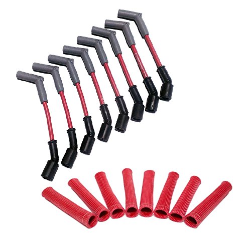 Hinson Motorsports red 8.5mm spark plug wires for LS and Gen V LT — 45 degree boot with red heat boots