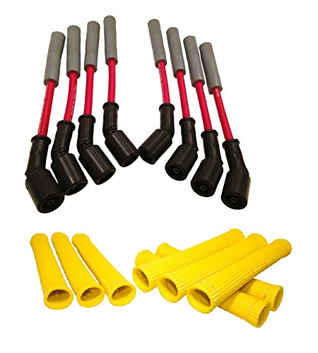 Hinson Motorsports red 8.5mm spark plug wires for LS and Gen V LT — straight boot with yellow heat boots