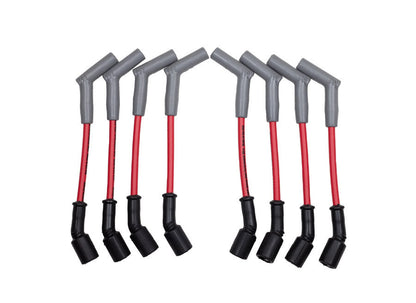 Hinson Motorsports red 8.5mm spark plug wires for LS and Gen V LT — 45 degree boot