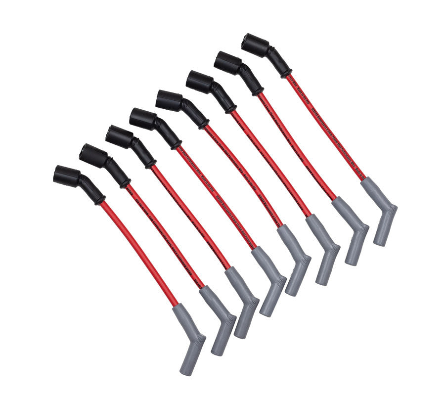 Hinson Motorsports red 8.5mm long-lead spark plug wires for 1999-2013 GM trucks and SUVs — 45 degree boot