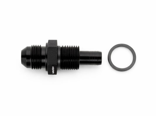 8AN to 10mm Straight Bulkhead Adapter Black with Jam Nut & Crush Washers