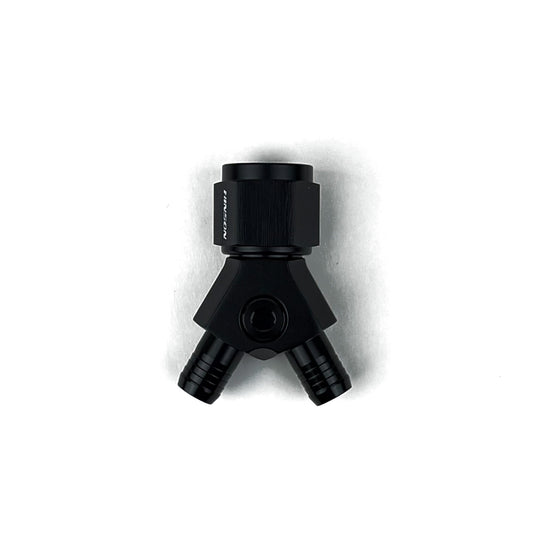 8AN to 10mm Y-Adapter Black Anodized Billet Fuel Distribution Fitting